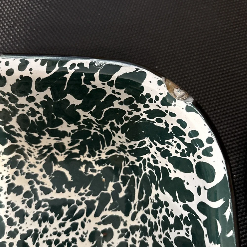 Vintage Green White Splatter Enamelware Serving Trays Set of 3 Spatterware